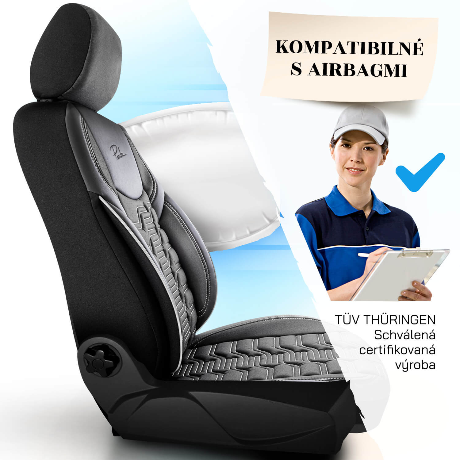 Autopoťahy BERLIN čierno-sivé – Kompatibilné s airbagmi